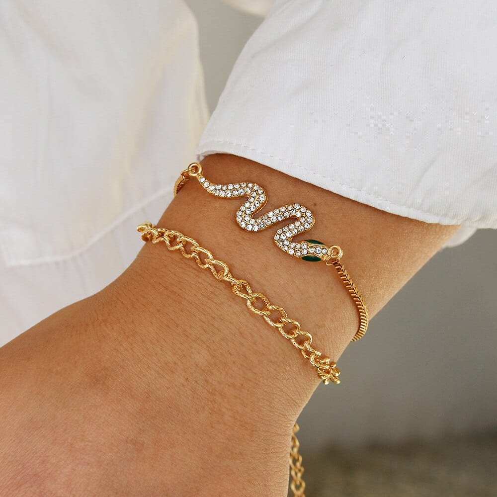 Ibiza Boho Gouden Armbanden Set Met Diamanten Slang