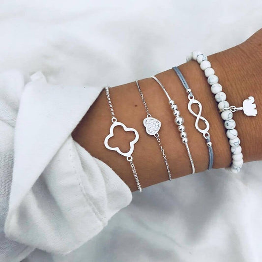 Ibiza Boho Lichte Armbanden Set Met Marmer Tintjes En Een Diamanten Hartje