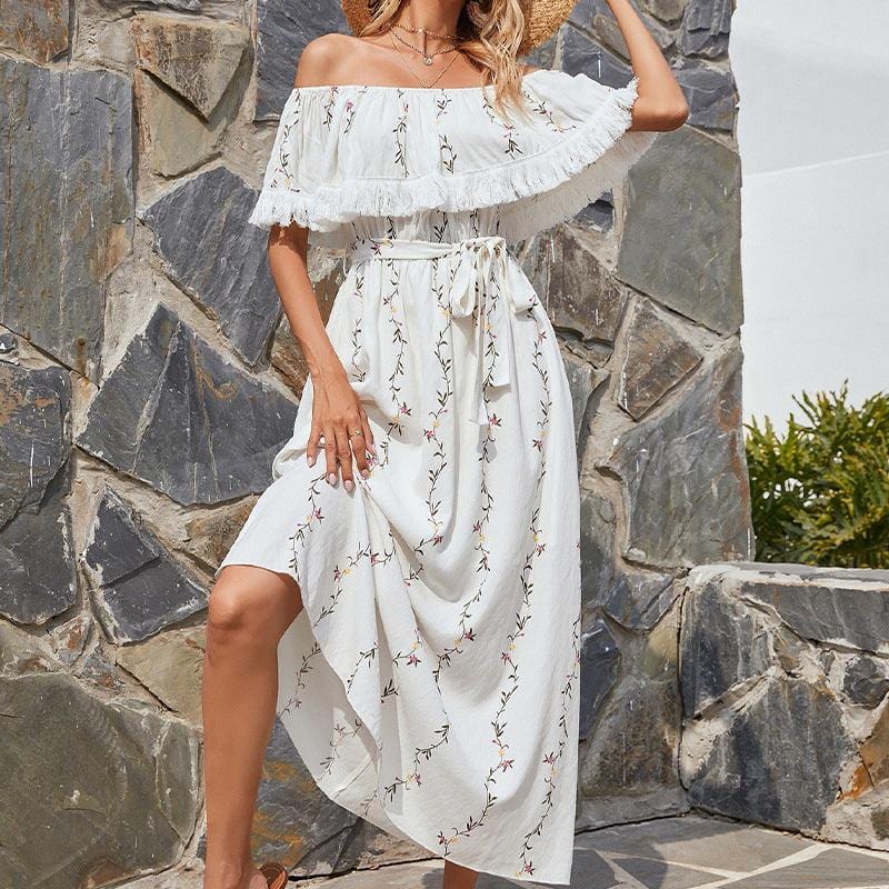 Midi Vloeiende Off shoulder Ibiza Jurk