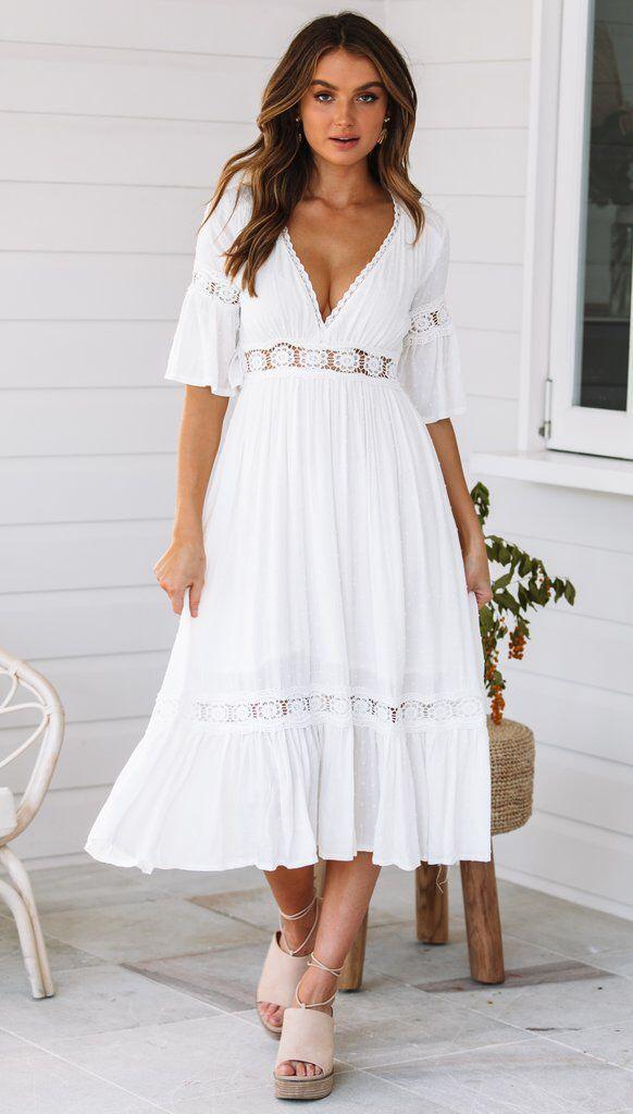 Ibiza Boho Midi Witte Boheemse Jurk