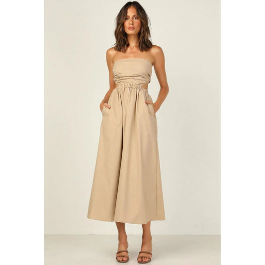 Ibiza Boho Off-shoulder Midi Jurk Beige