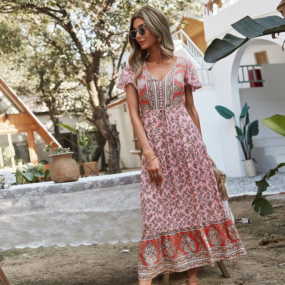 Ibiza Boho Romantische Roze Boheemse Jurk