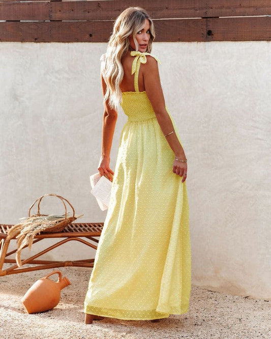 Ibiza Boho 0 Yellow / S WildPinky 2022 Smock Sleeveless Square Collar Mesh Maxi Dress Women Beach Holiday Tulle Sundress Fashion A-line Dot Vestidos