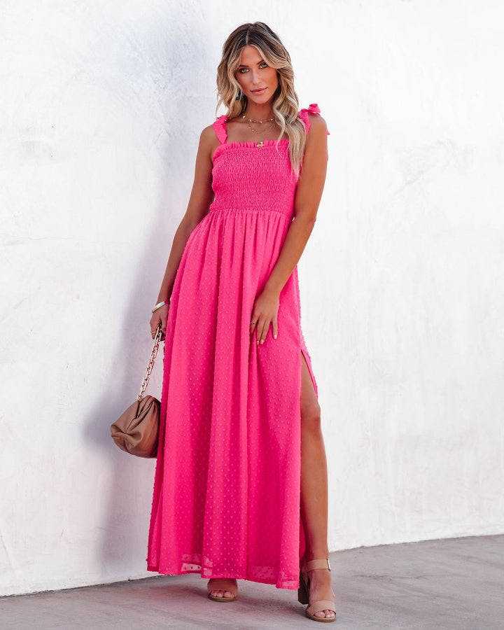 Ibiza Boho 0 Rose Red / S WildPinky 2022 Smock Sleeveless Square Collar Mesh Maxi Dress Women Beach Holiday Tulle Sundress Fashion A-line Dot Vestidos