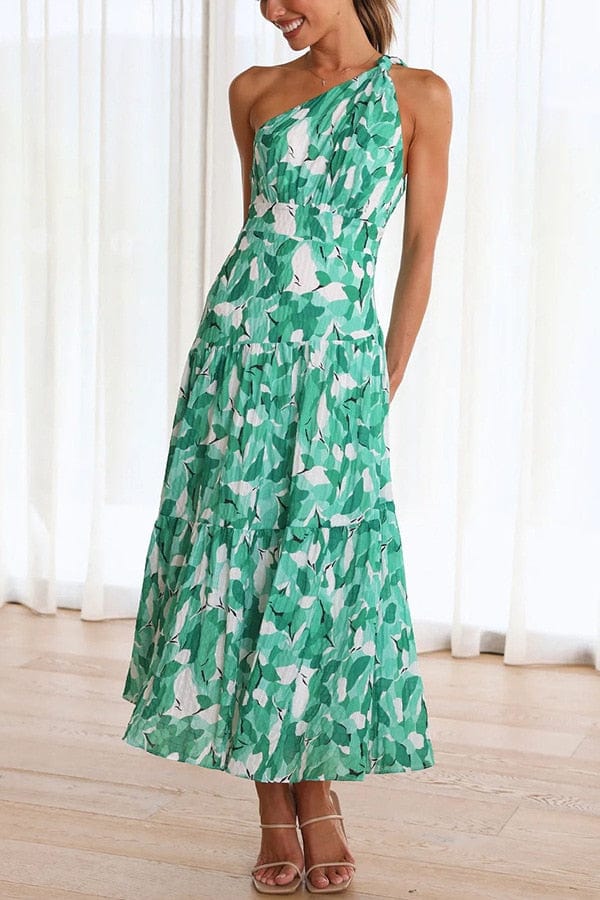 Ibiza Boho 0 Green / S WildPinky 2023 Boho One Shoulder Holiday Floral Print A-line Summer Casual Dress Women High Waist Female Beach Dress Vestidos