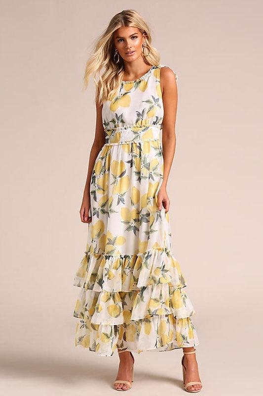 Ibiza Boho Wit en geel Boheemse Maxi Dress