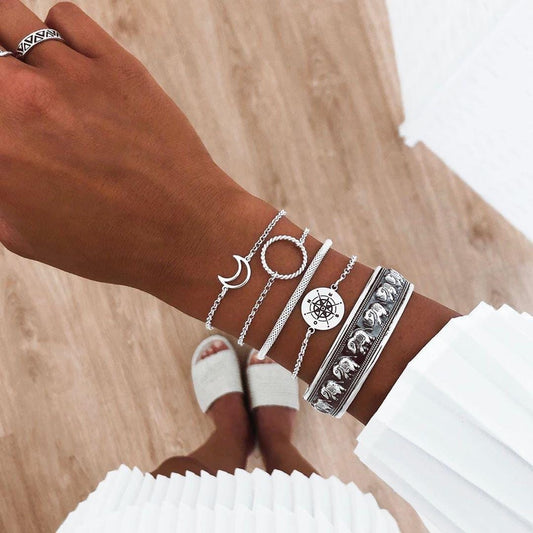 Ibiza Boho Zilveren Armbanden Set Met Olifanten