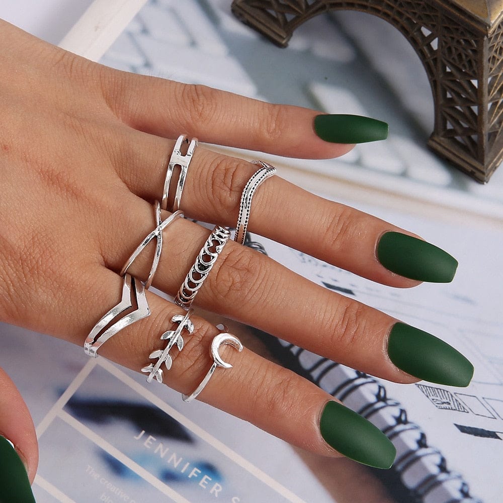 Ibiza Boho Zilveren Ringen Set Met Maan