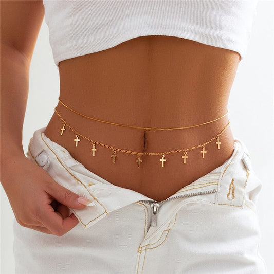 Ibiza Boho Zomerse Body Chain Met Kruis Bedeltjes